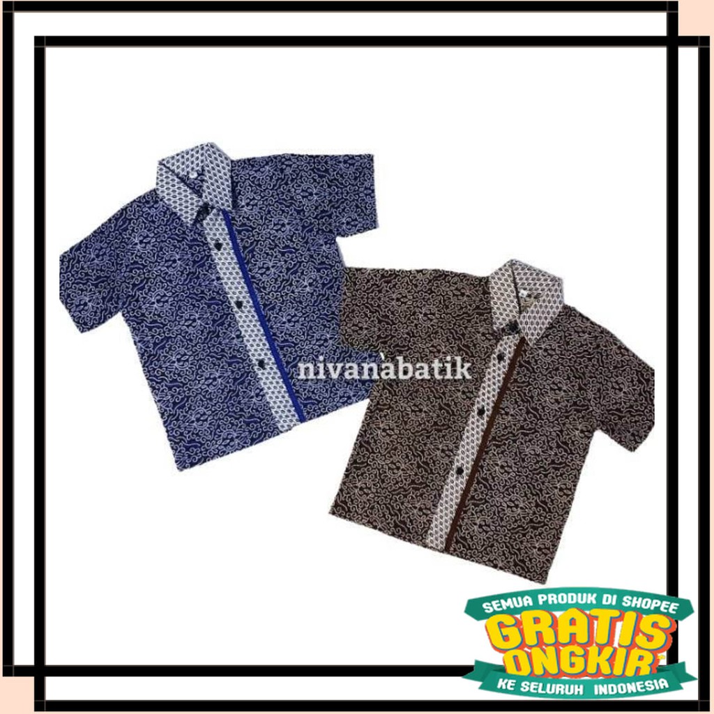BATIK SEMARANG MURAH - TERBARU TERKINI / Hem Batik Anak MOKA BIRU & COKLAT Kids Fashion Couple