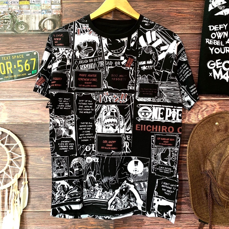 kaos distro pria motif one piece komik size M L XL cotton printing