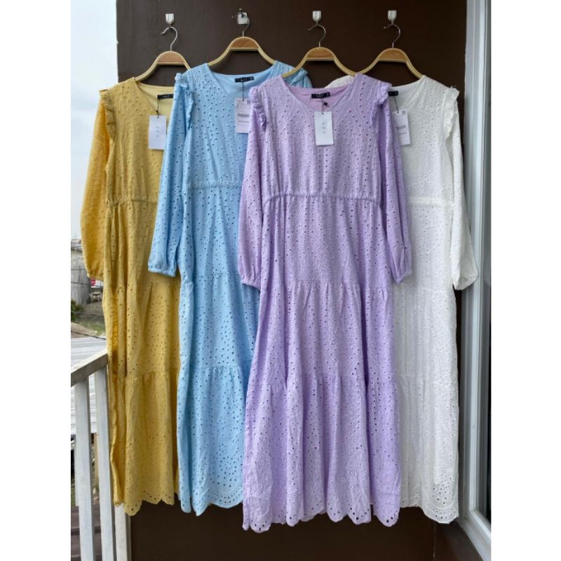 lusia maxi, gamis brukat import premium, maxi bangkok lfy, dress bkk brukat eyelet