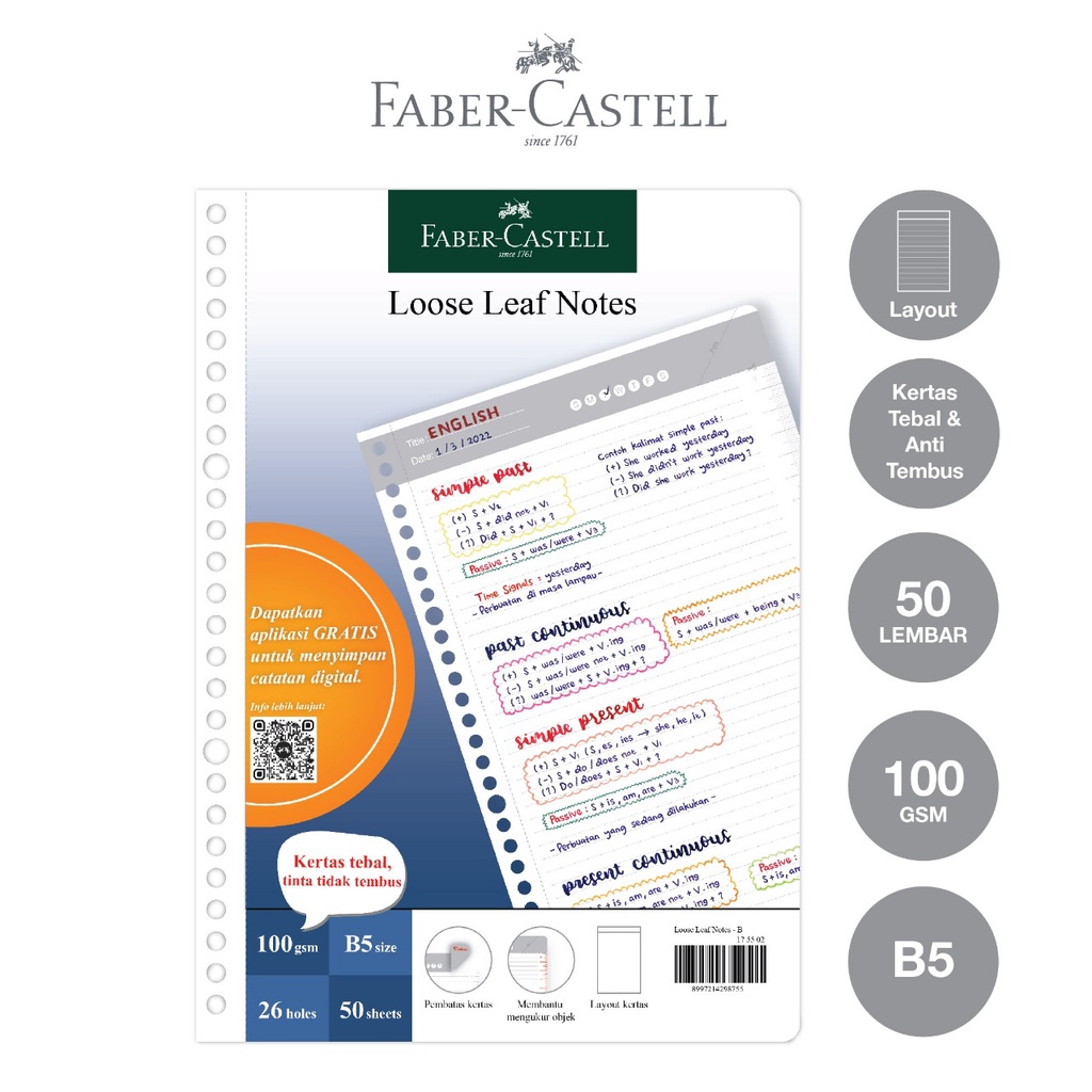 

Faber-Castell Kertas Loose Leaf Digital B5 Isi File 50 Lembar Garis Biasa