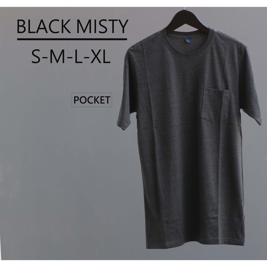  KAOS  POLOS  SAKU CEWEK COWOK HITAM  MISTY 30S BAHAN ADEM PAS 