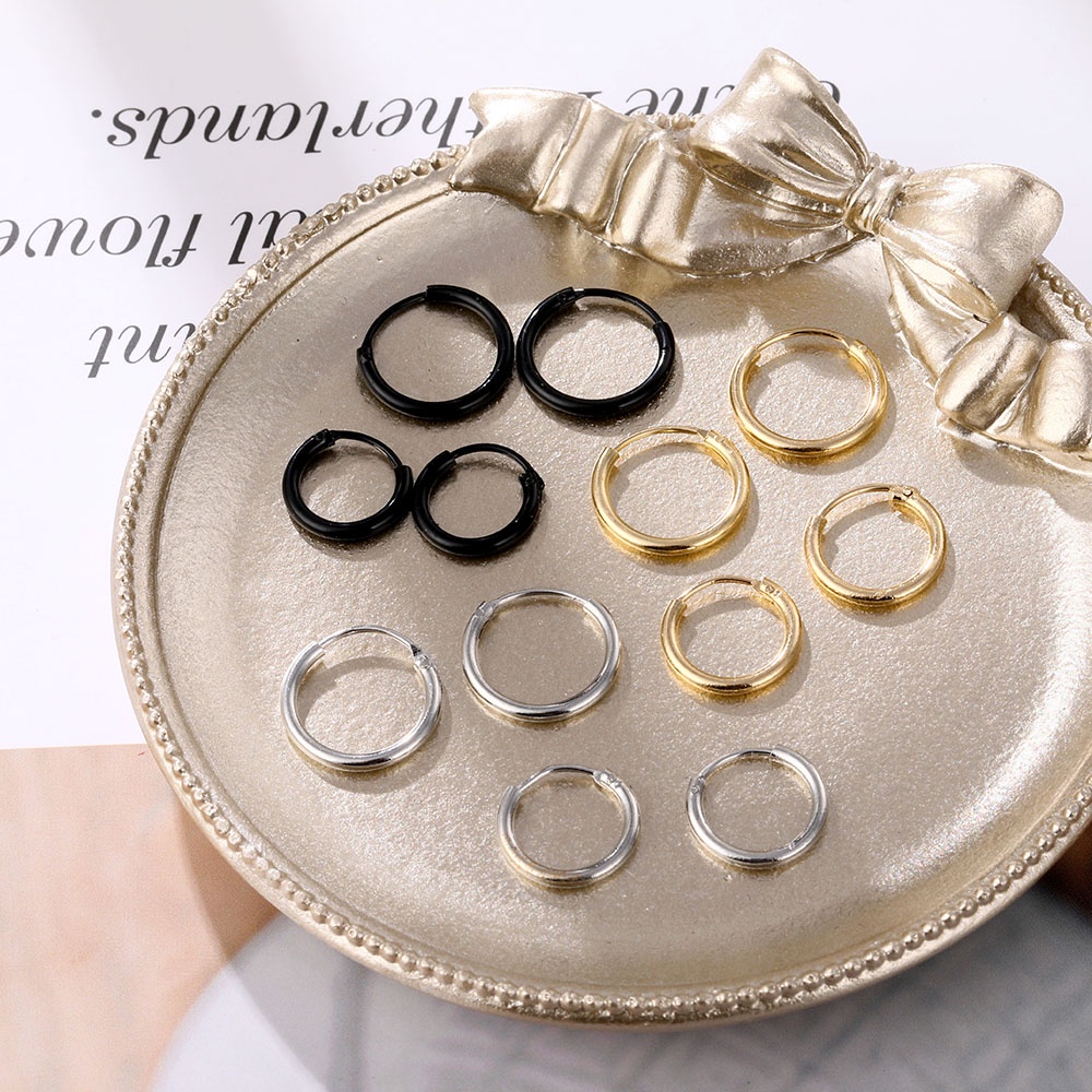 Anting Bulat Kecil Warna Rose Gold Gaya punk Vintage Untuk Wanita