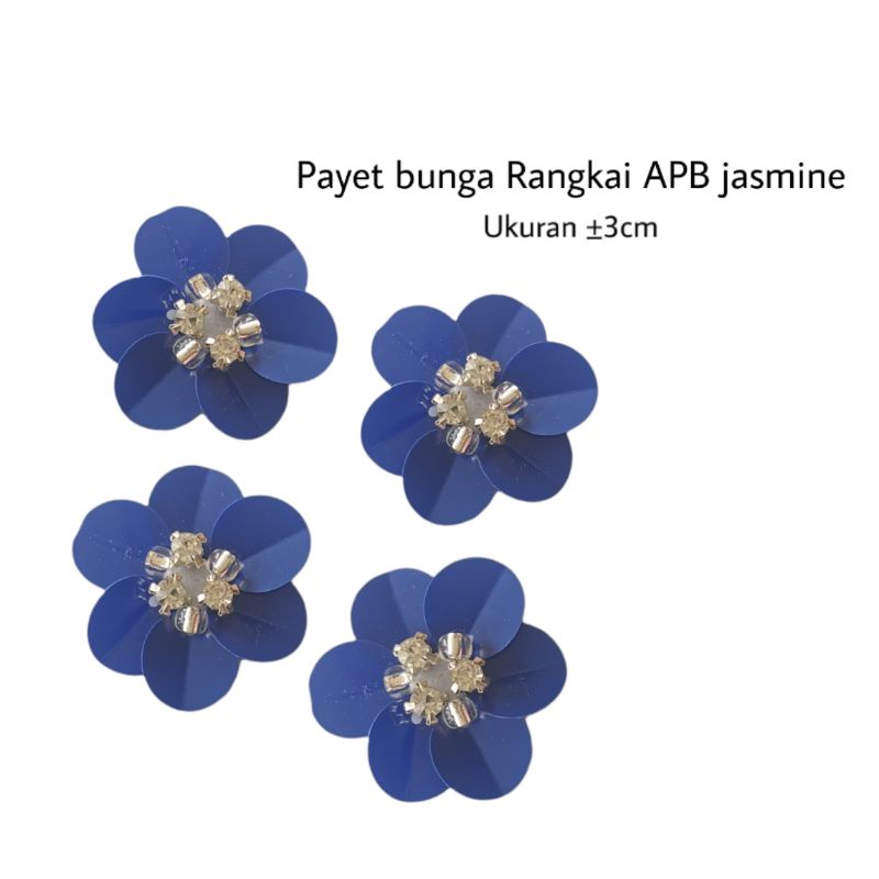 payet rangkai bunga 3D sequin APB Jasmine navy summer blue 3cm kebaya selendang permata aplikasi bun