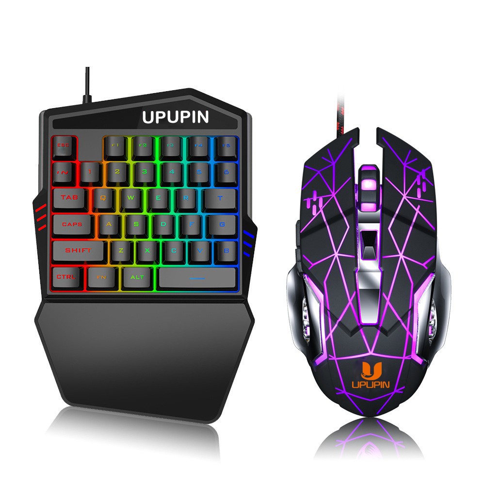 UPUPIN Paket keyboard gaming dan Mouse/Single Hand Gaming RGB Keyboard dan mouse PUBG keyboard gamin