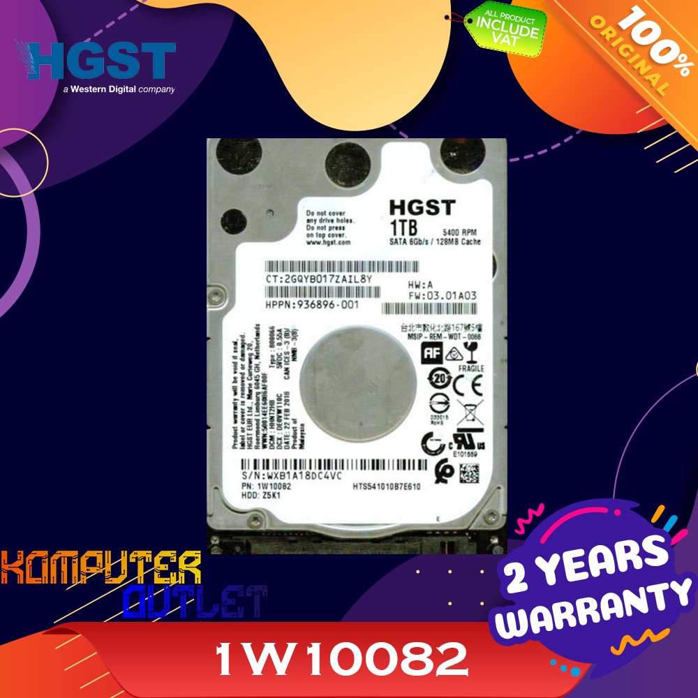 HARDDISK 1TB SATA 7MM 2.5'' INCH - HDD LAPTOP 5400RPM HGST 1W10082