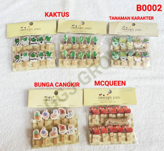 B ( B2 ) MODEL B / 1 PAKET WOODEN CLIP PAPER PENJEPIT KAYU / JEPIT FOTO / KARAKTER FREE TALI 1.5 METER