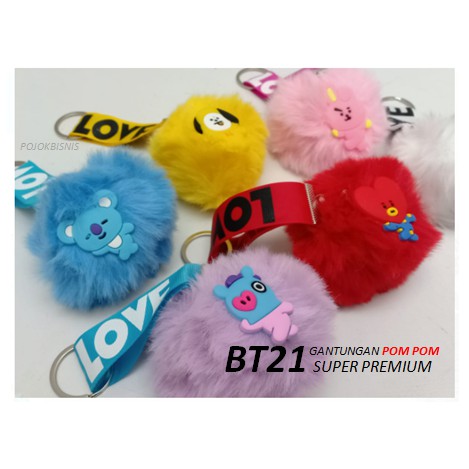 TERBARU GANTUNGAN POMPOM BT21 LUCU / GANTUNGAN HP BT21 / GANTUNGAN KUNCI BT21