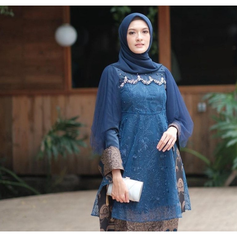 Bayar ditempat/ COD - new produk kebaya mela denim kondangan /kebaya brukat payet premium / Baju Kebaya wisuda terbaru 2022/ couple luna series