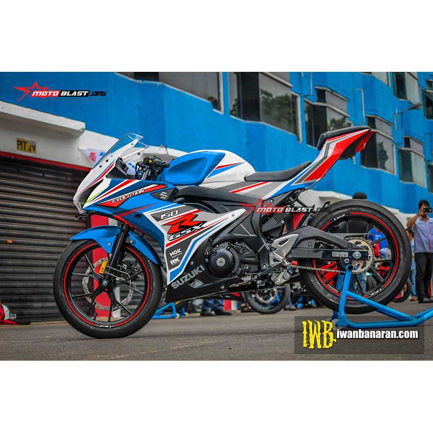 Decal Stiker GSXR150 WHITE BLUE RED SPORTY