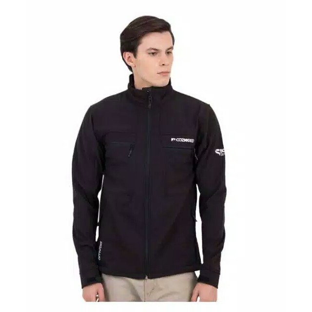 Jaket Gunung Outdoor Adventure Riding Original Cozmeed Seri Dettifos-X Size L Black Bahan Softshell
