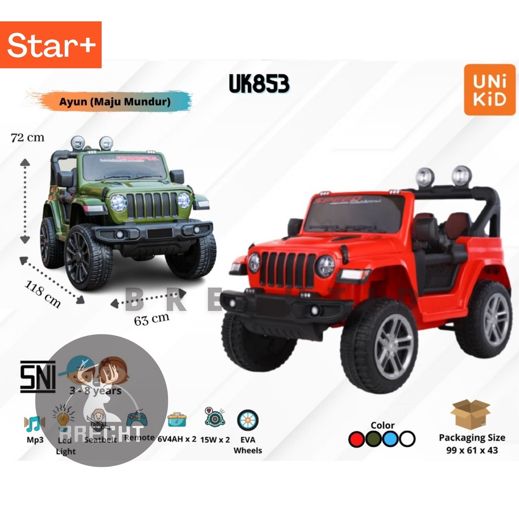 Mainan Anak Mobil Aki Jeep Rubicon Unikid UK 853 / UK 810 / UK 859 Ban Eva
