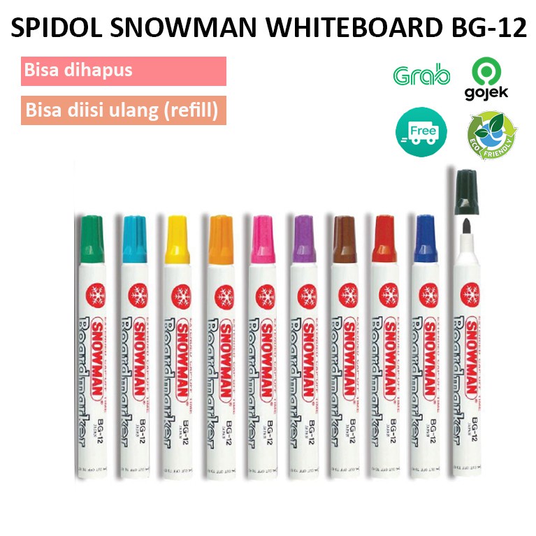 

SPIDOL whiteboard Snowman spidol white board papan marker bg12 hitam biru bisa dihapus