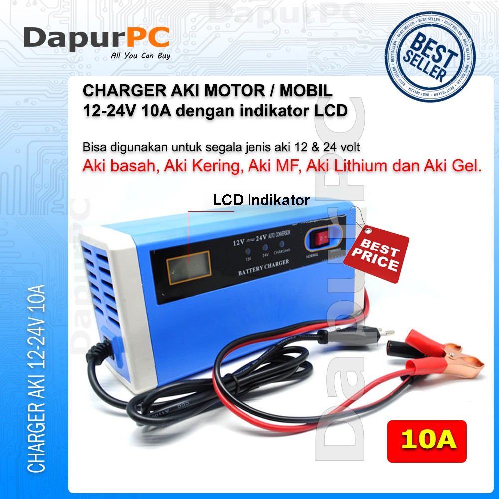 Jual VRtec Charger Aki Portable 12-24V 10A Mobil Motor Intelligent Chip