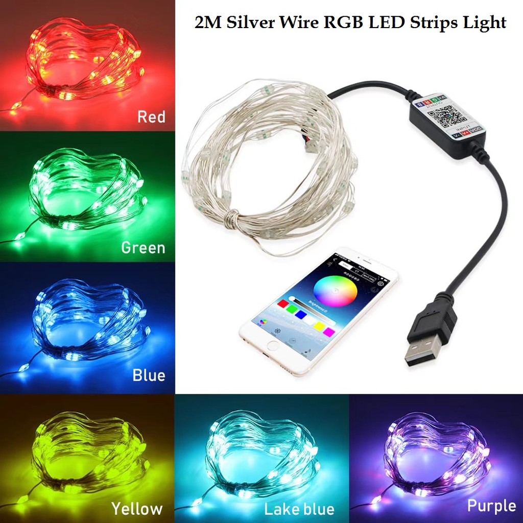 AKN88 -Lampu Hias LED 2M - Silver Wire String RGB LED Strip Lamp APP Control