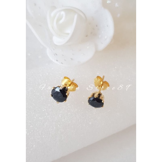 Anting tusuk permata zircon Putih Hitam Titanium Gold Silver  titanium import Antikarat selamanya