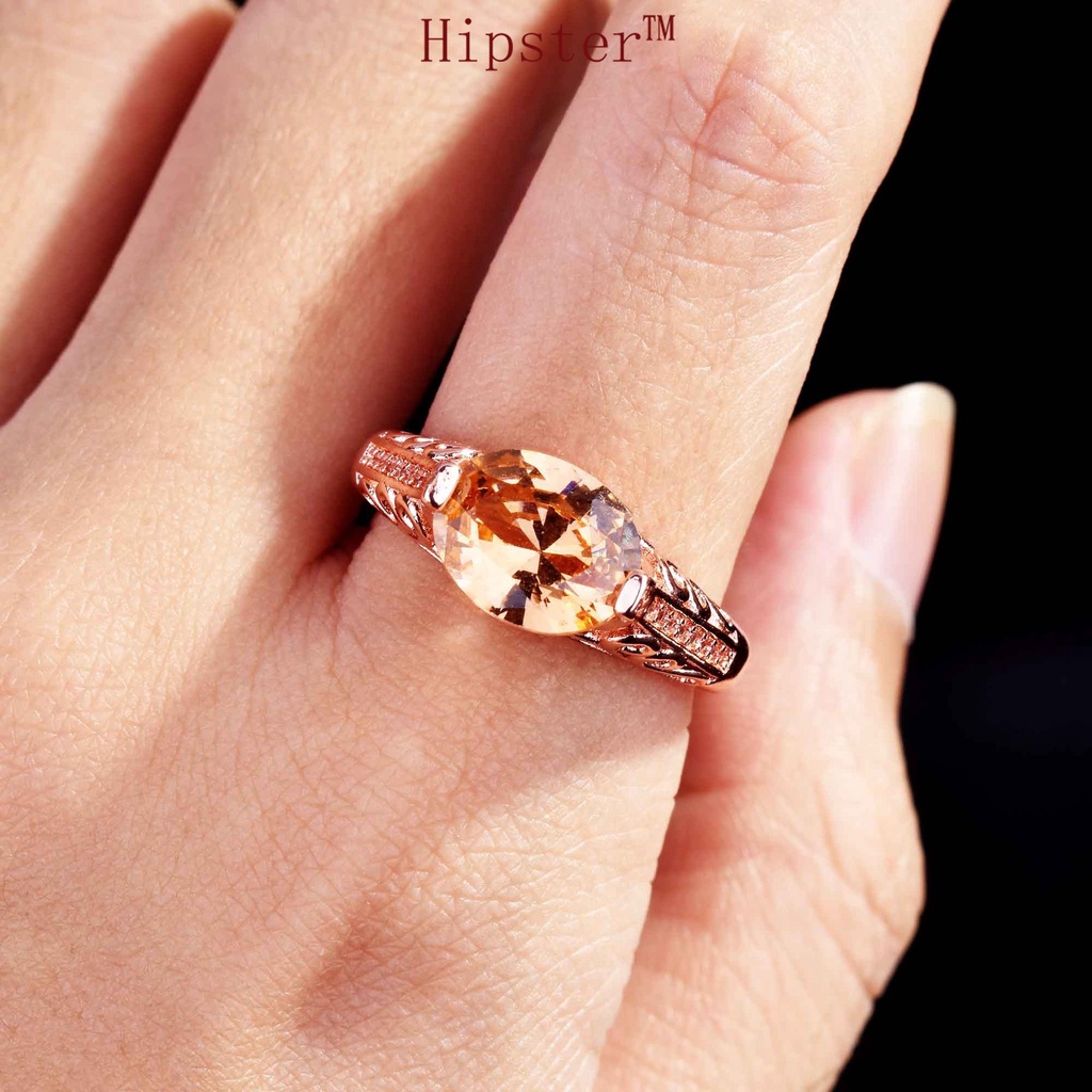 Cincin Model Hollow Warna Champagne Untuk Wanita