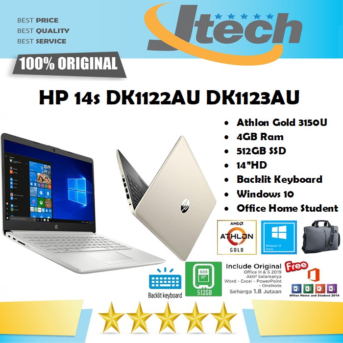 HP 14s DK1122AU DK1123AU - ATHLON GOLD 3150U - 4GB - 512GB SSD - 14