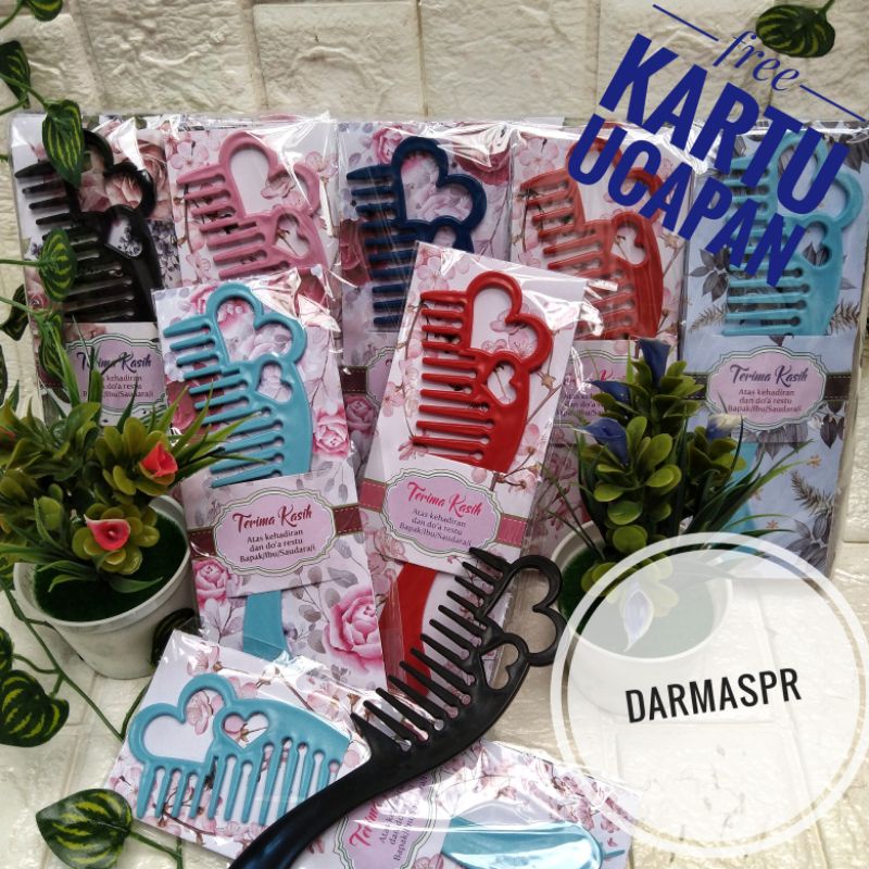 Souvenir sisir love import kemas plastik + alas kado termurah