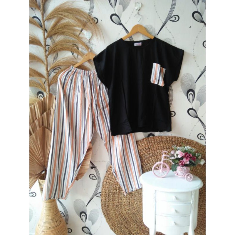 setelan CP lengan pendek rayon polos