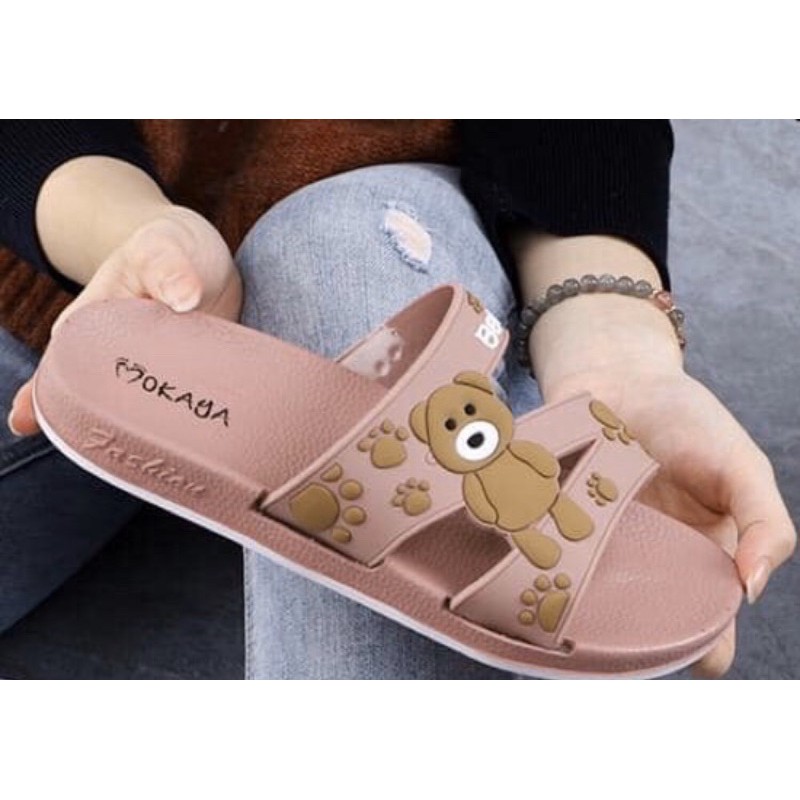 Sandal slop Jelly wanita zigzag motif bear cute cantik keren Import Mokaya / size 37-41( 2059-B-2Ag4)-Salem