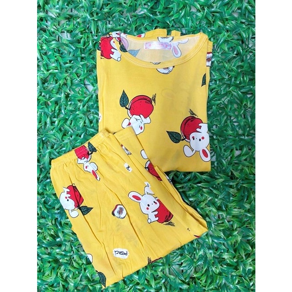 Setelan Lengan Panjang Piyama Baju Tidur Wanita Kartun Karakter Pajamas Dewasa-SET PJG Peach bunny