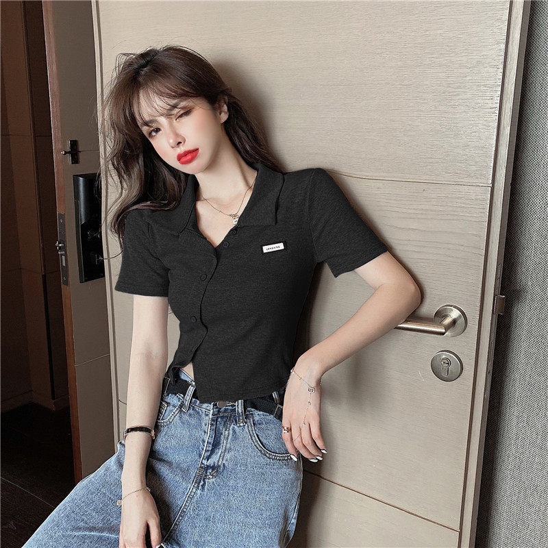 #Sisjuly# Wanita desain sense niche polo shirt lengan pendek T-shirt wanita musim panas baru tidak t