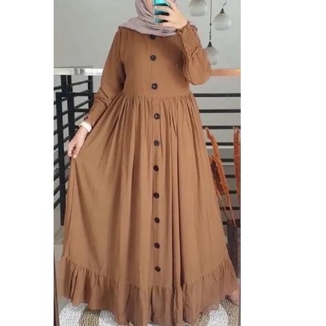 Baju Gamis Wanita Terbaru 2022 / Gamis Malaysia Terbaru 2022 / Gamis Polos Full Kancing Depan Dress 