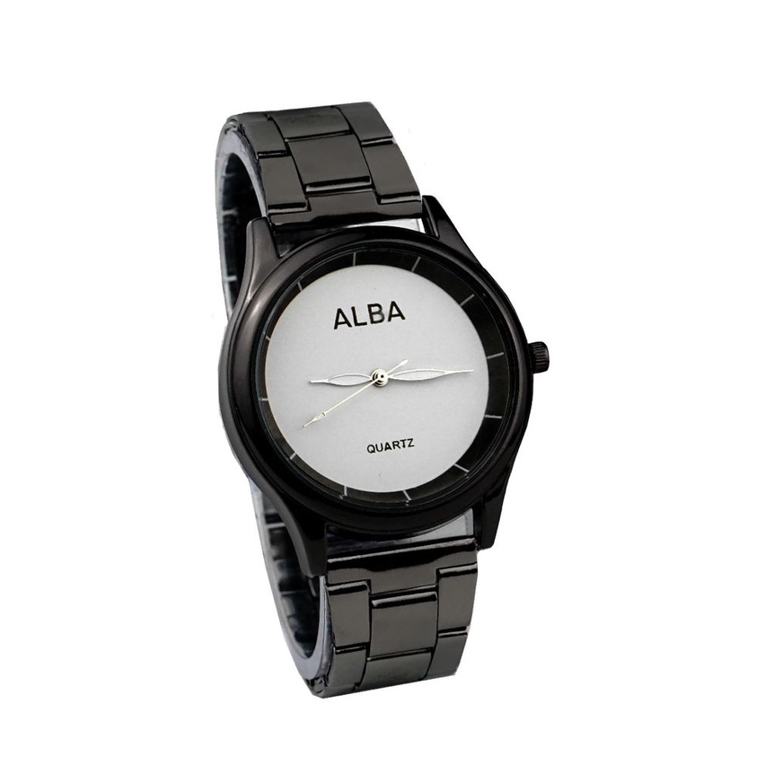 WBS ✅COD JAM TANGAN COUPLE ALBA RANTAI GROSIR IMPORT PRIA WANITA PASANGAN MURAH PREMIUM AL013-PRIA BLACK PUTIH
