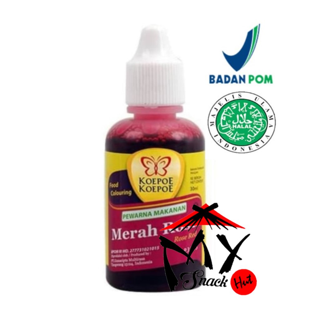 KOEPOE PEWARNA MERAH ROSE 30ML - KUPU SUMBO MAKANAN ROSE RED - FOOD BAKING COLOURING HALAL MUI