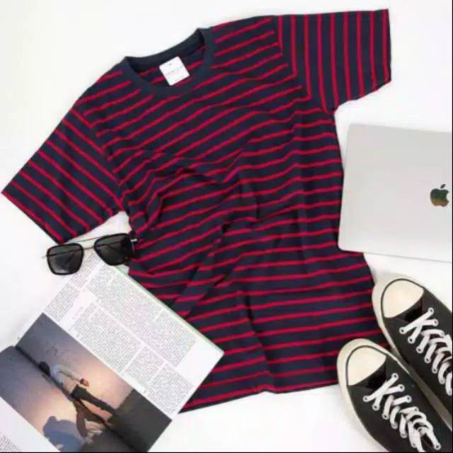 Kaos stripe navy pink kecil size S-5XL