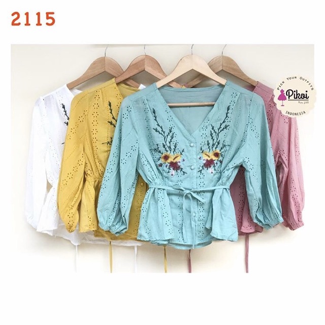 Baju putih bordir / blouse bordir cantik / blouse katun murah / lengan panjang / baju bohemian /2115