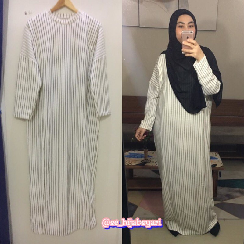 gamis wanita over size jumbo motif garis