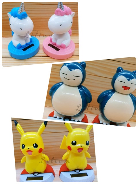 Pajangan dashboard mobil solar power miniatur bare bear totoro pokemon pikachu snorlax unicorn