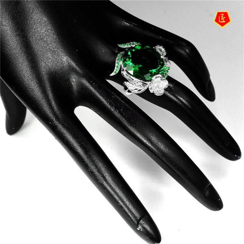 [Ready Stock]Inlaid Emerald Turtle-Shaped Ring Creative Graceful Personality