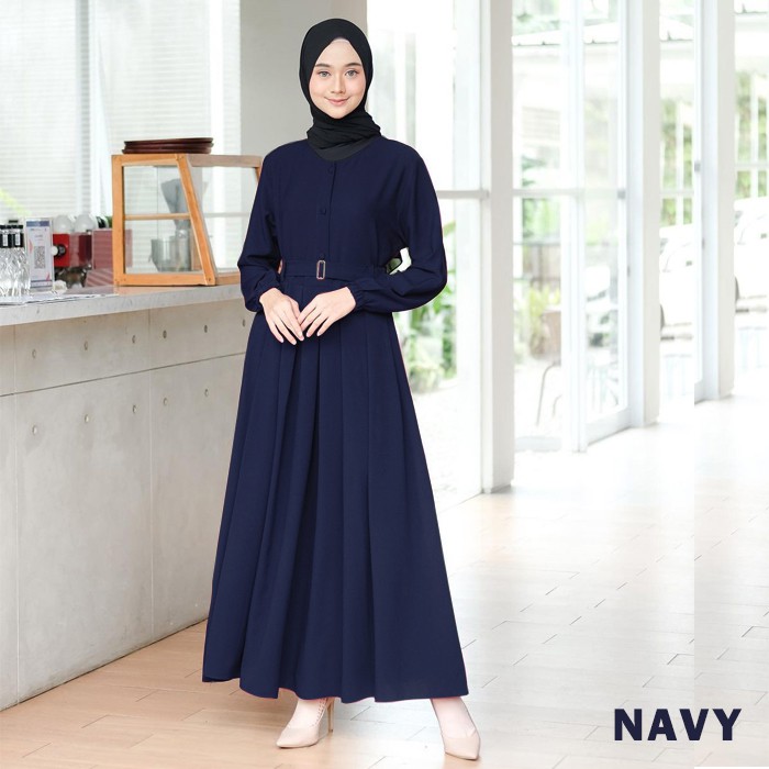 Baju Gamis Wanita Muslim Terbaru Sandira Dress cantik Murah kekinian GMS01-NAVY
