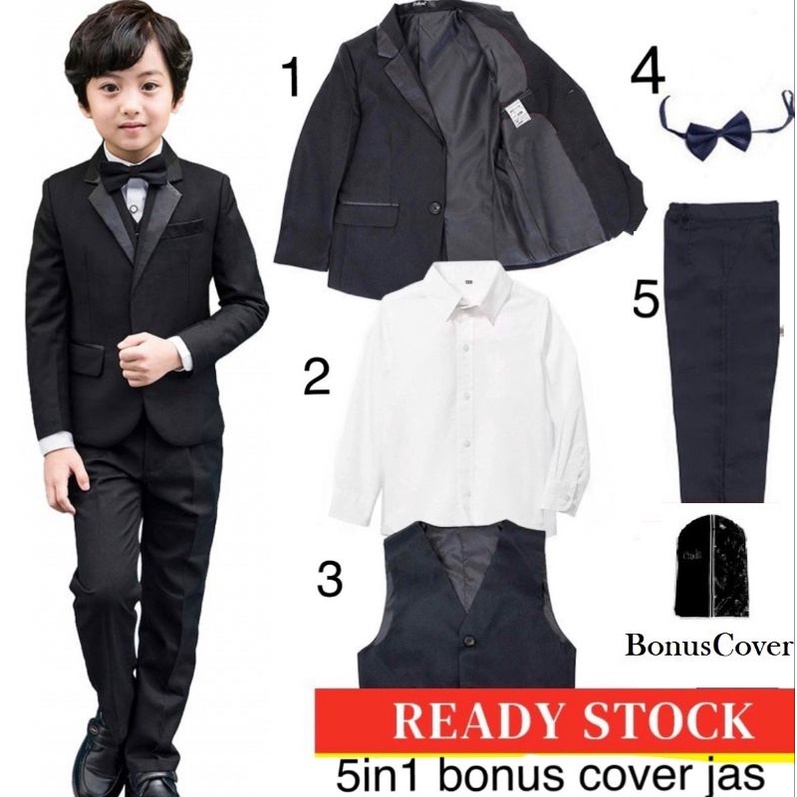 JAS IMPORT SLIM FIT CUTTING PREMIUM ANAK 5-13 TAHUN WARNA HITAM COCOK UNTUK ACARA PESTA / WISUDA / JAS