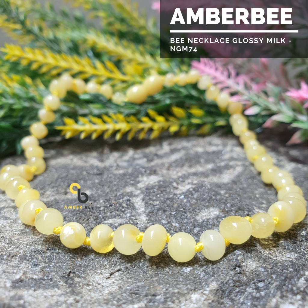 Kalung Amber Baltic Lithuania Bayi &amp; Anak Super Premium Glossy Milk NGM74 By Amber Bee