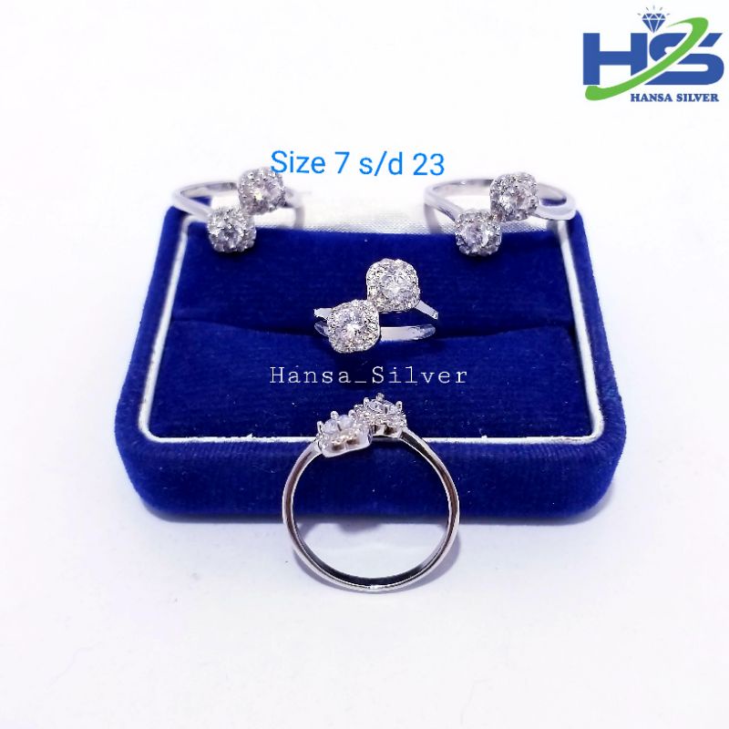 Cincin Perak Asli Silver 925 Lapis Emas Putih Model Adu Batu Putih - Cincin Wanita Anti Karat