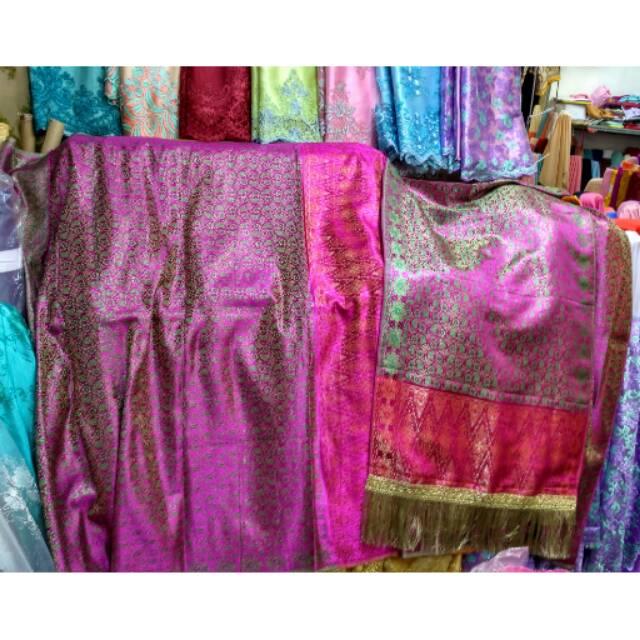 Songket India Gliter Pink Fanta Hijau 25/7/17 + Selendang