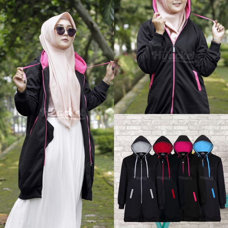 Jaket Tebal Wanita Hijab Hijacket Basic Black Hijaket Hoodie Original Model Polos Panjang-Hitam