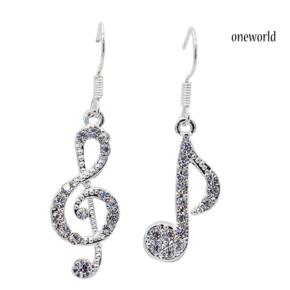 OW@ Fashion Women Rhinestone Inlaid Treble Music Note Charm Dangle Hook Earring