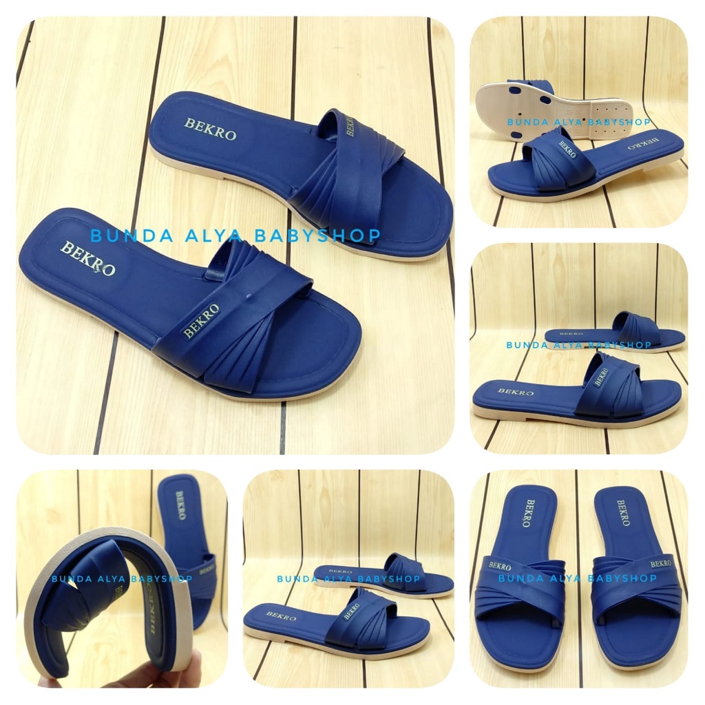 Sandal Flat Wanita Casual Sendal Jelly Slip Polos - Sandal Wanita Slop Polos Warna Navy Ukuran 37 Sampai 40 - Sandal Dewasa Flip Flop Anti Slip - Sandal Casual