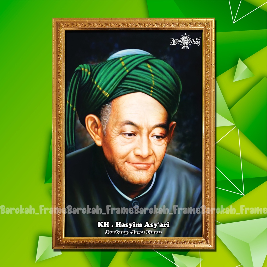 foto ulama foto kyai bingkai pigura KH . Hasyim Asyari sudah berbingkai pigura A3+ bisa COD