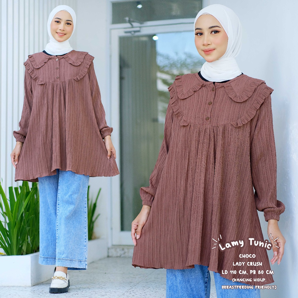 Lamy Tunik Wanita Muslim Lady Crush Motif Polos
