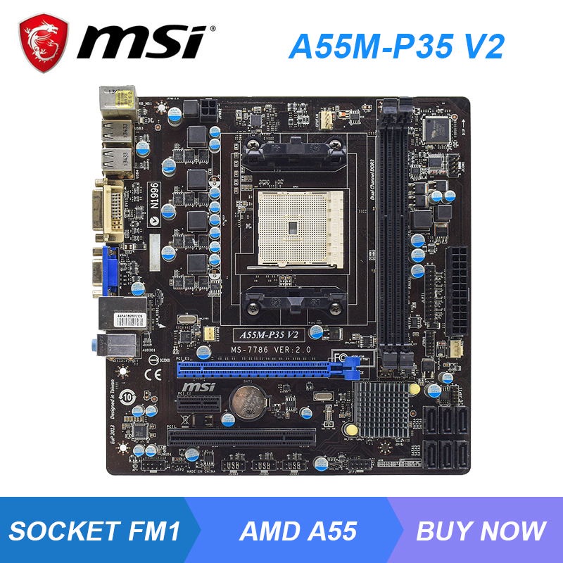 PREORDER MSI A55M-P35 V2 Socket FM1 AMD A55 Desktop PC Motherboard DDR3 16G PCI-E X16 DVI 12×USB2.0 