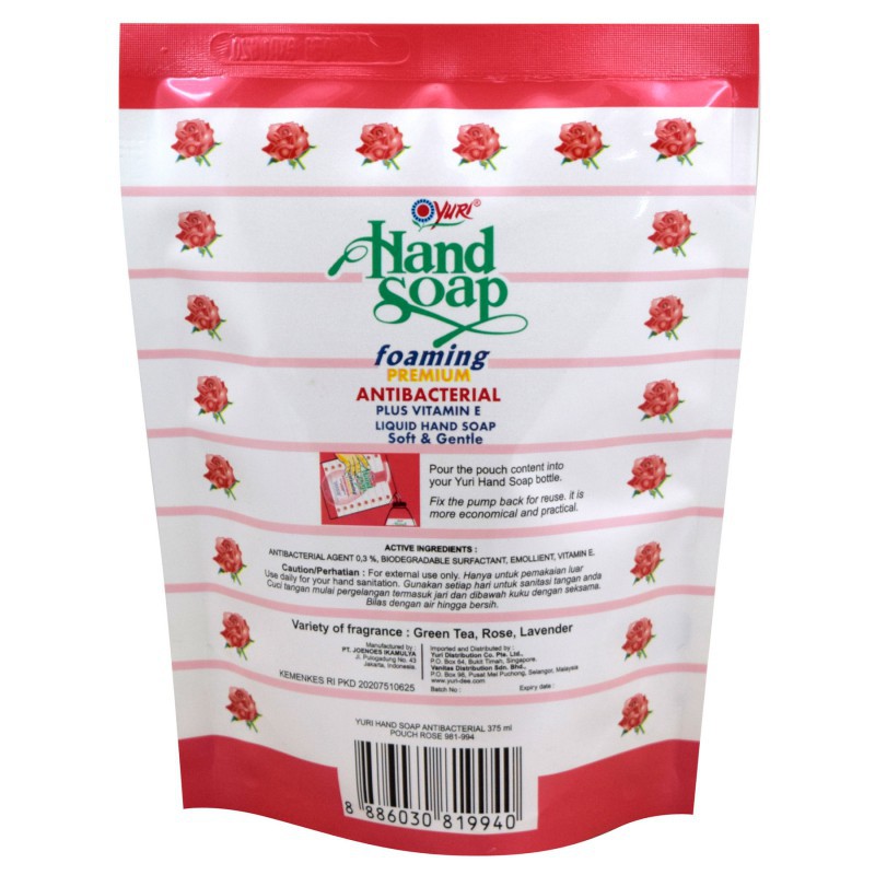 Yuri Foam Hand Soap Antibacterial Sabun Cuci Tangan Refill 375ml - Rose