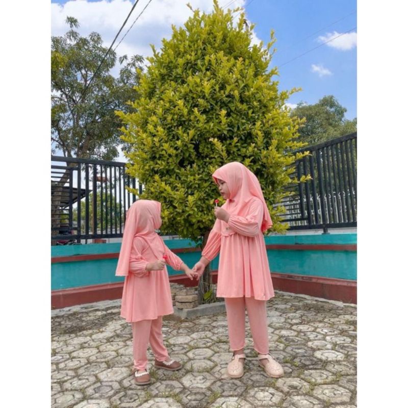 Gamis Sherly Set Hijab Anak Perempuan Usia 0-6 Tahun |Setelan Busana Bju Syari Bayi Terbaru 3-5 Thn |Stelan Pakaian Tanggung 1-4 Bulan  Little Pineapple Baju Muslim Lucu