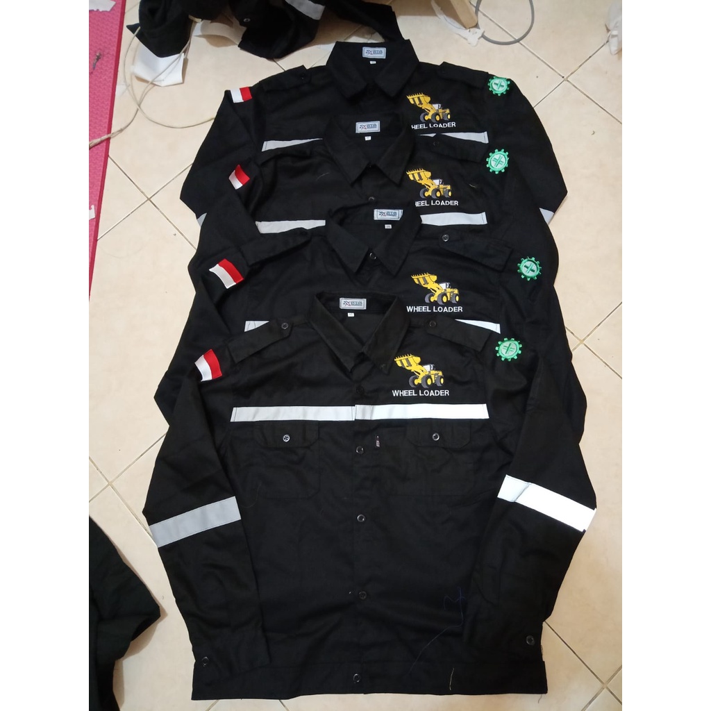 Ready baju safety/ weapack atasan safety pria baju lengan panjang bordir wheel loader/ seragam kerja