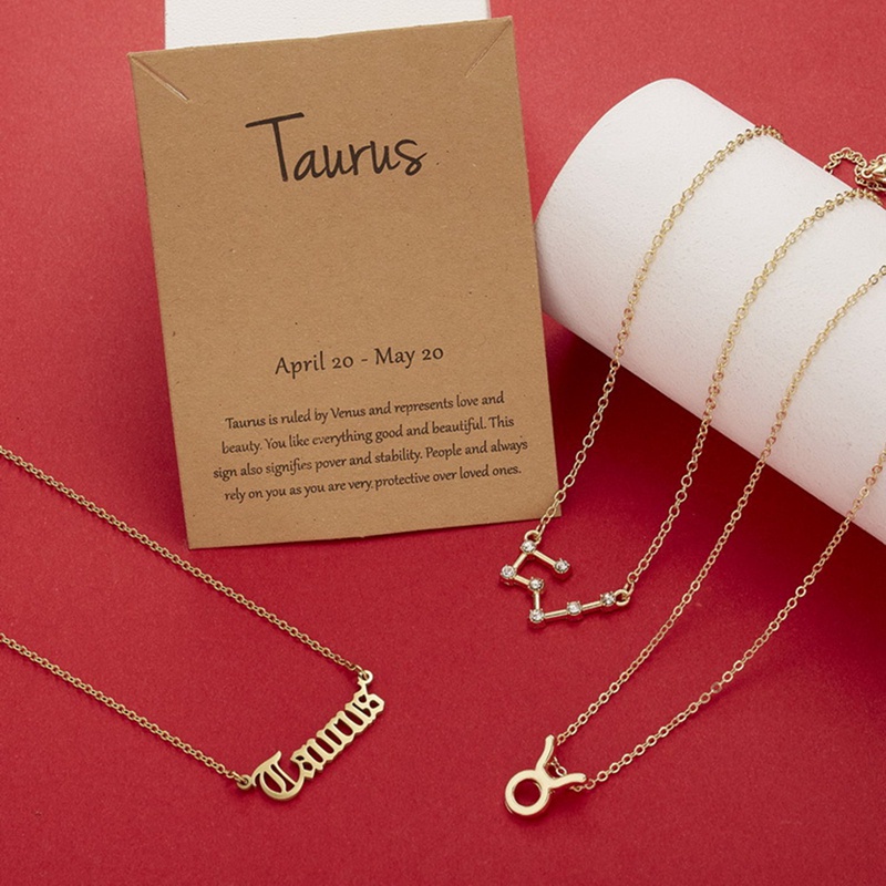 Fancyqube 3pcs Kalung Rantai Desain 12 Zodiak Warna Silver Untuk Wanita
