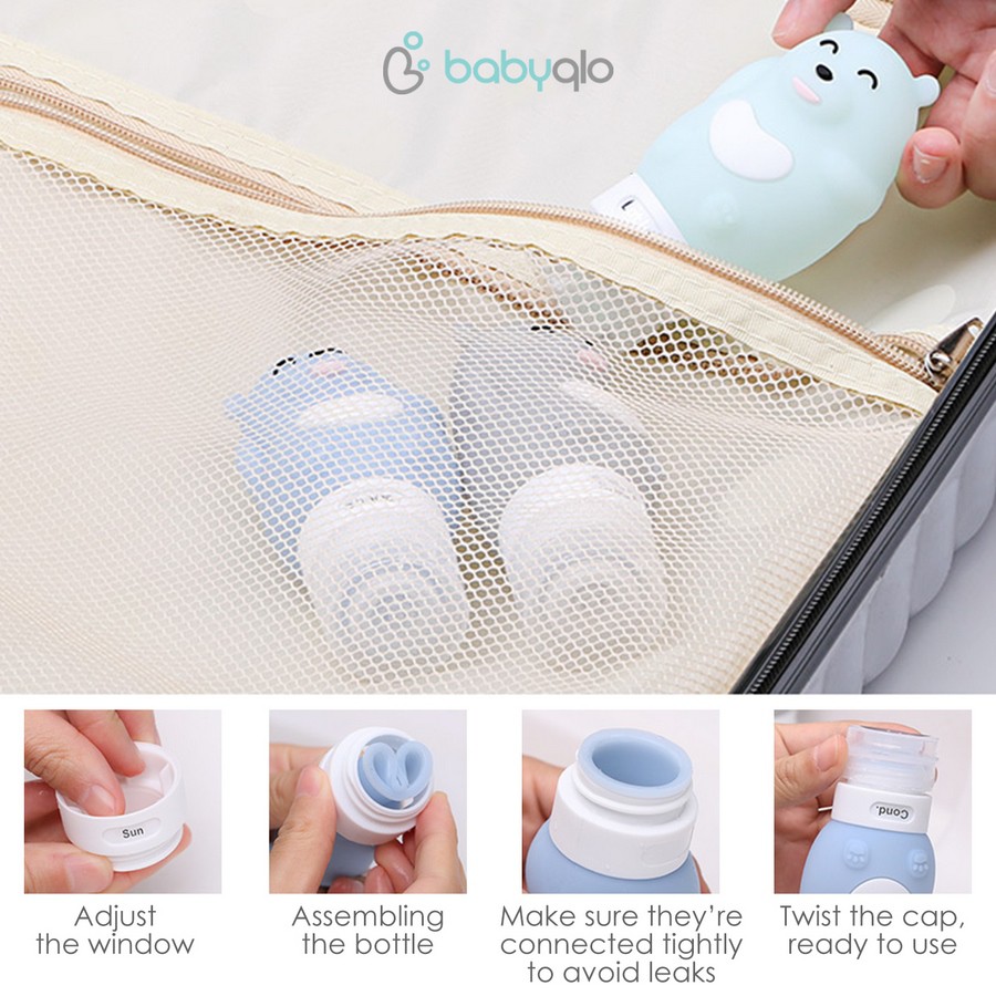 Babyqlo Travel Kit Bear Silicone Travel Bottle + Pill Case And Pouch (Tbb9003)